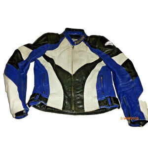 XS‎ 38 Tecnik Teknic Leather Motorcycle Racing Jacket Armour Padded Blue